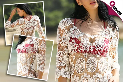From QR89 Stay Stylish on the Beach with a White Crochet Cover-up Dress! (Up to QR298 Value)